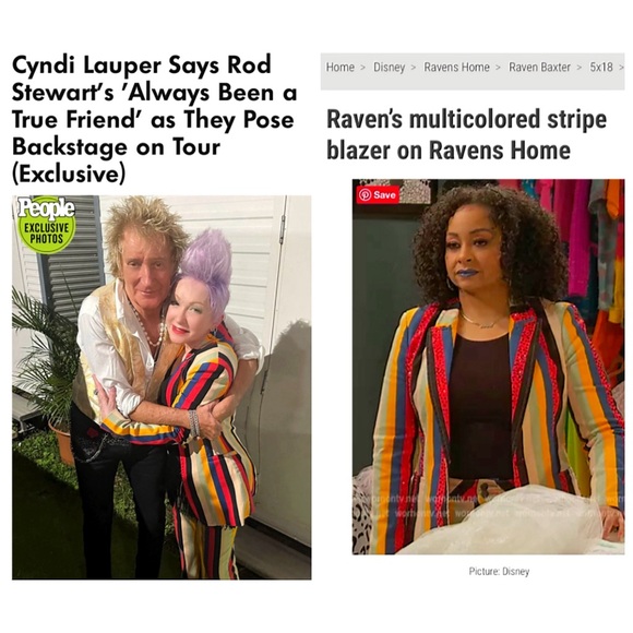 Alice + Olivia Breann Denim Boheme Striped Red Blue Multi Fitted Blazer Jacket - Picture 4 of 16